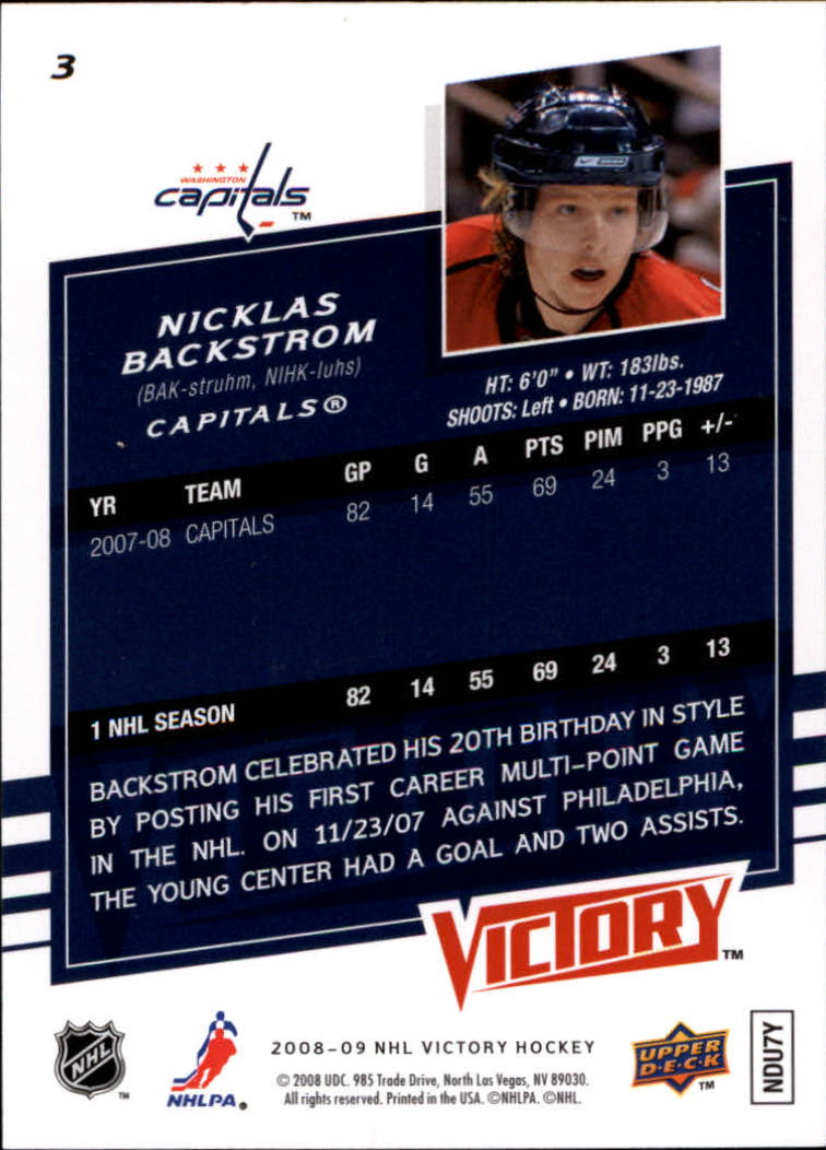 2008-09 Upper Deck Victory #3 Nicklas Backstrom back image