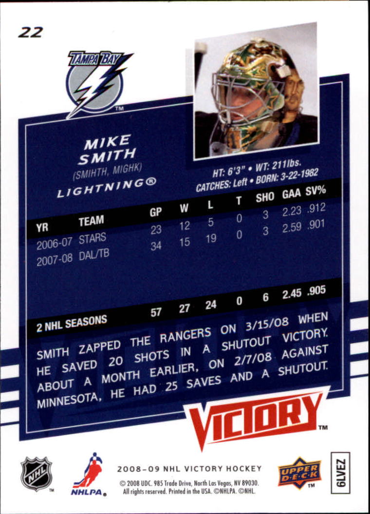 2008-09 Upper Deck Victory #22 Mike Smith back image