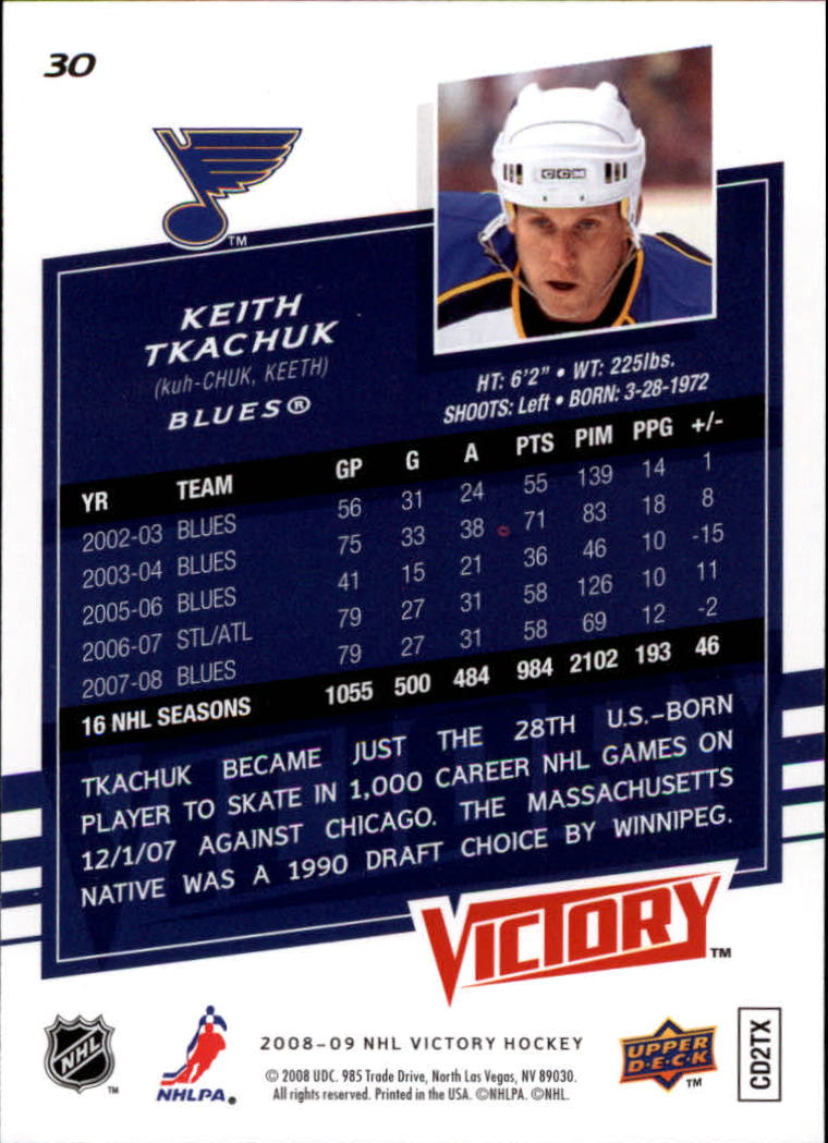 2008-09 Upper Deck Victory #30 Keith Tkachuk back image