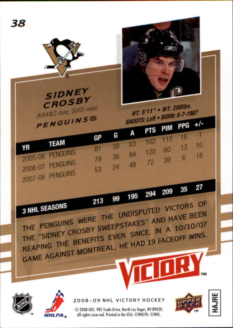 2008-09 Upper Deck Victory #38 Sidney Crosby back image