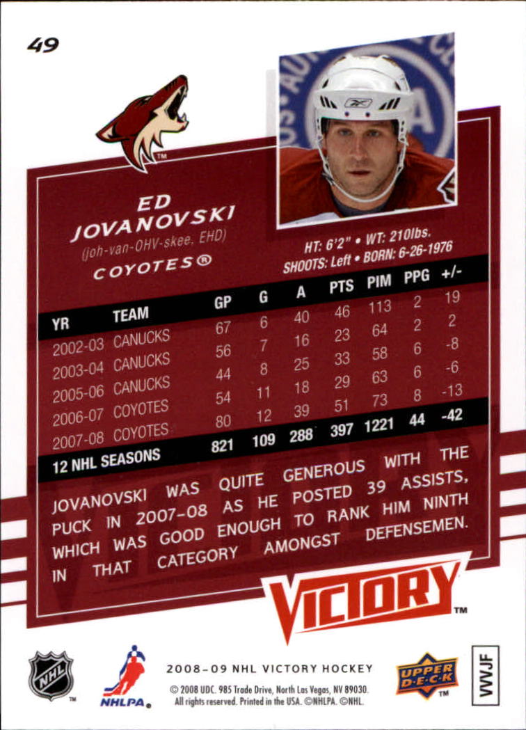 2008-09 Upper Deck Victory #49 Ed Jovanovski back image