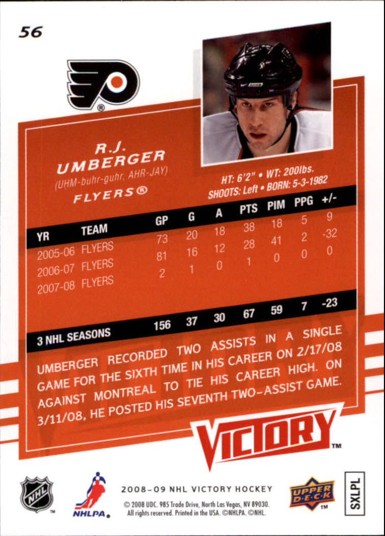 2008-09 Upper Deck Victory #56 R.J. Umberger back image