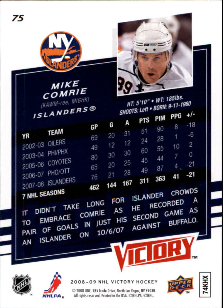2008-09 Upper Deck Victory #75 Mike Comrie back image