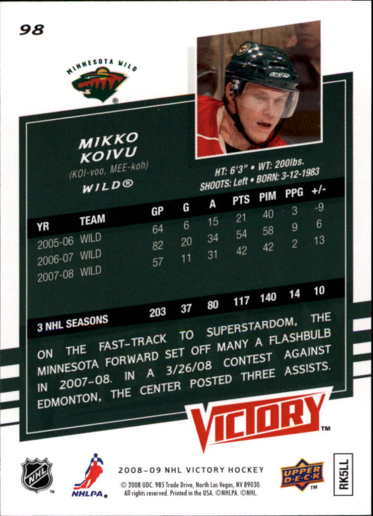 2008-09 Upper Deck Victory #98 Mikko Koivu back image