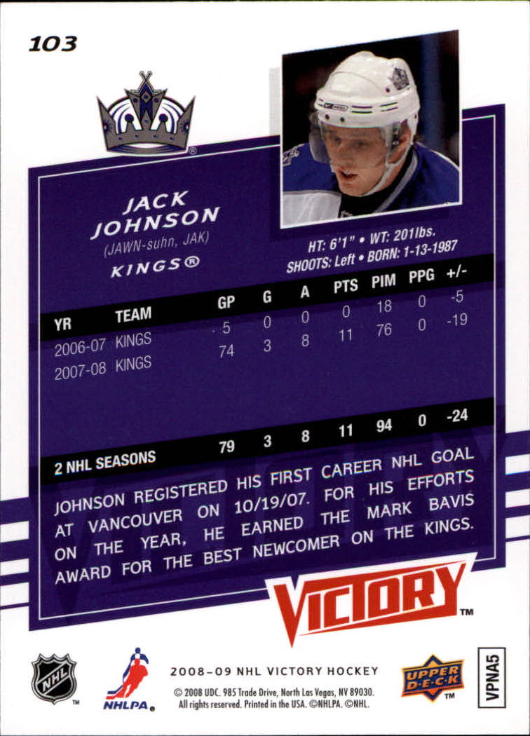 2008-09 Upper Deck Victory #103 Jack Johnson back image