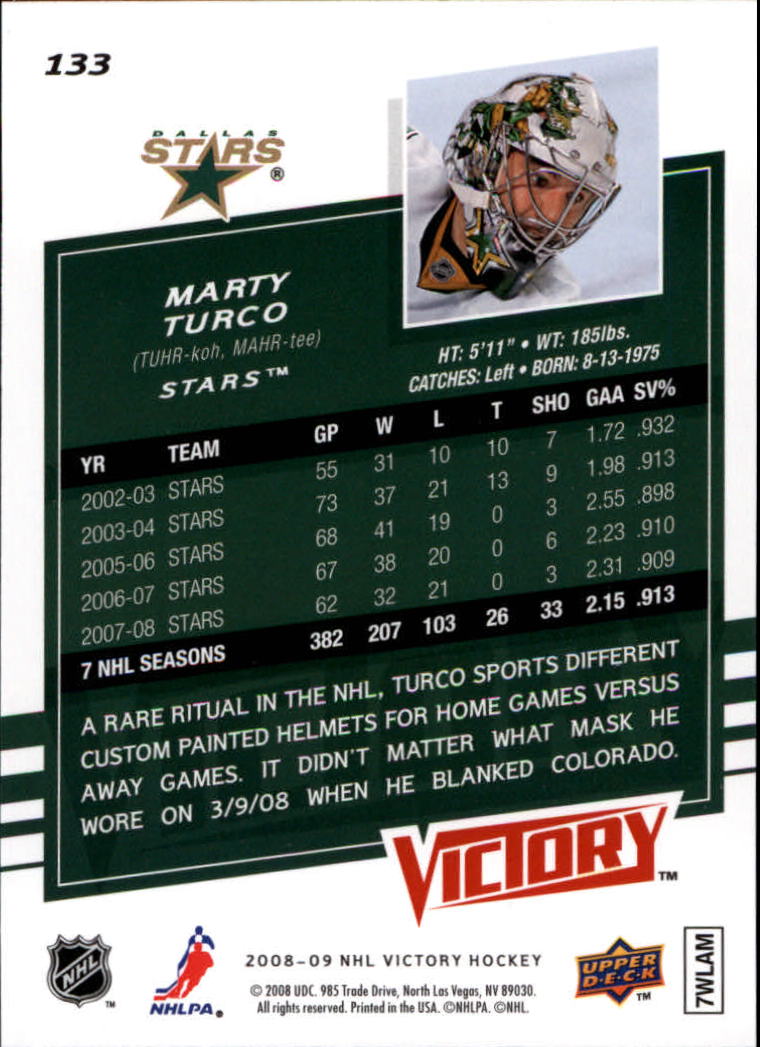 2008-09 Upper Deck Victory #133 Marty Turco back image