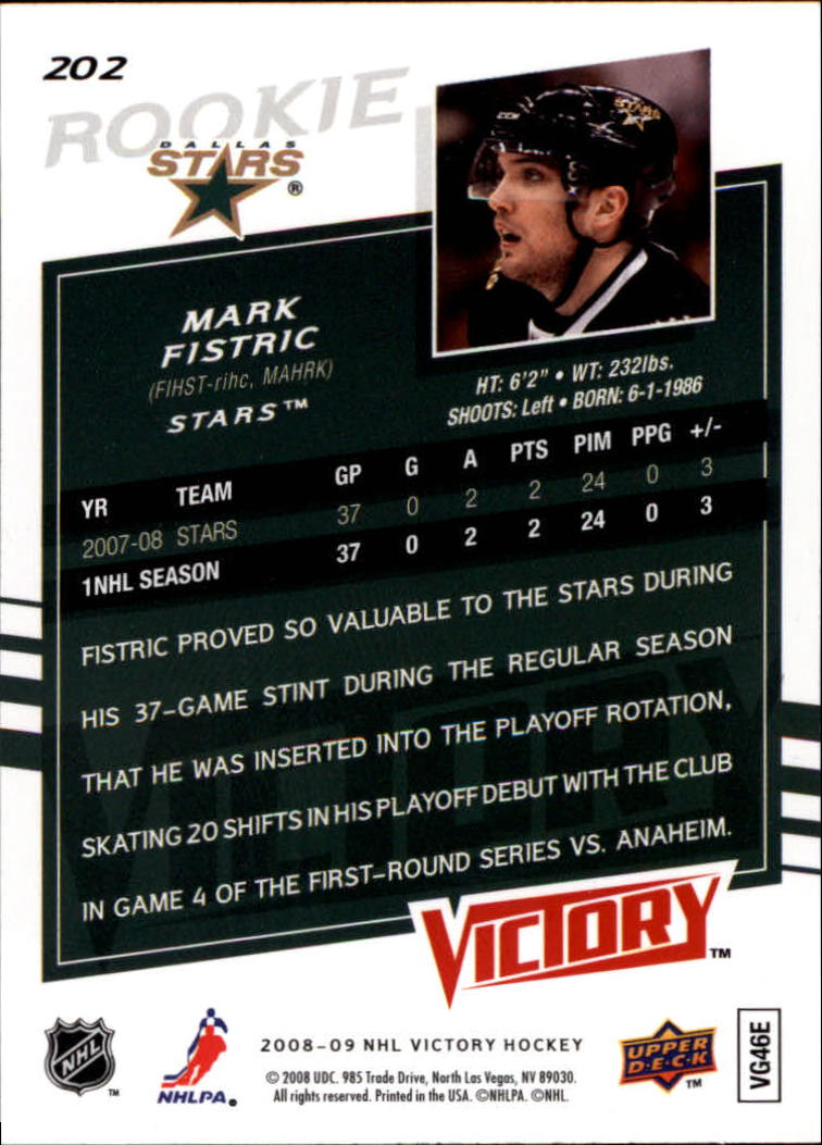 2008-09 Upper Deck Victory #202 Mark Fistric RC back image