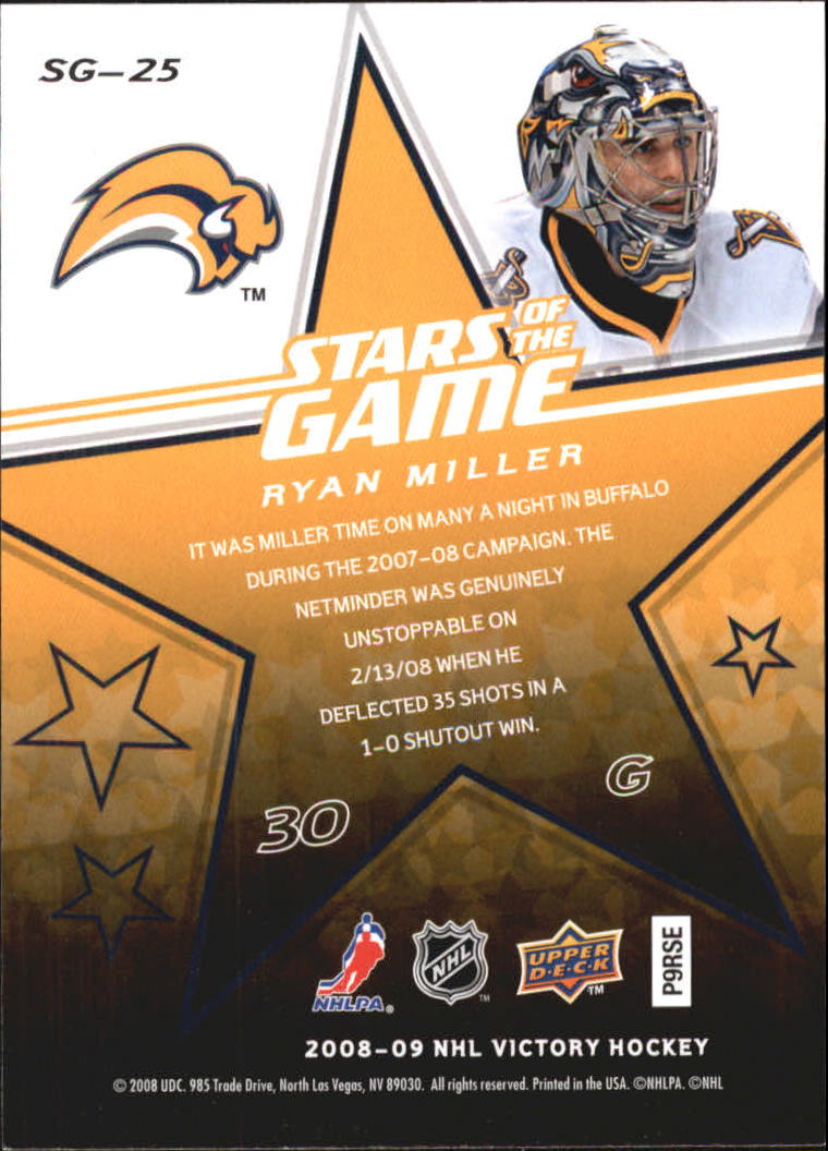 2008-09 Upper Deck Victory Stars of the Game #SG25 Ryan Miller back image