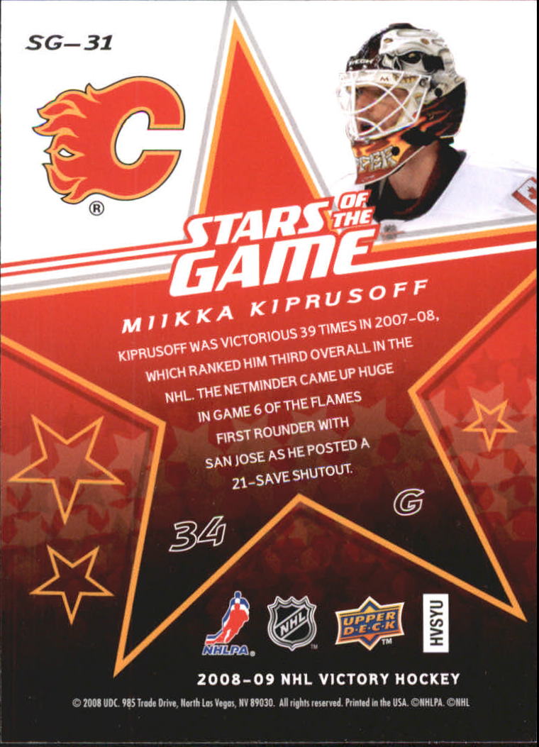 2008-09 Upper Deck Victory Stars of the Game #SG31 Miikka Kiprusoff back image