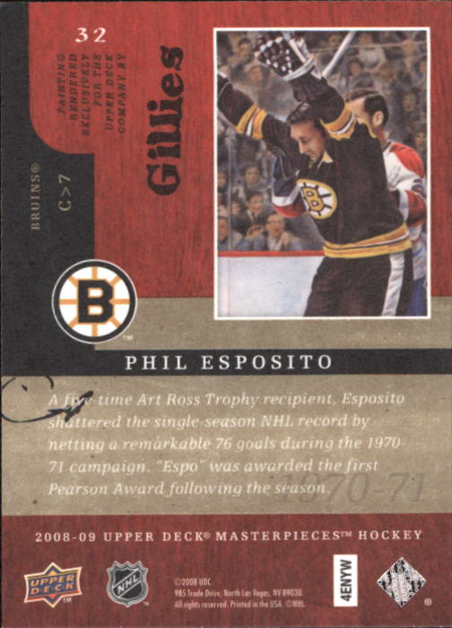 2008-09 UD Masterpieces #32 Phil Esposito back image