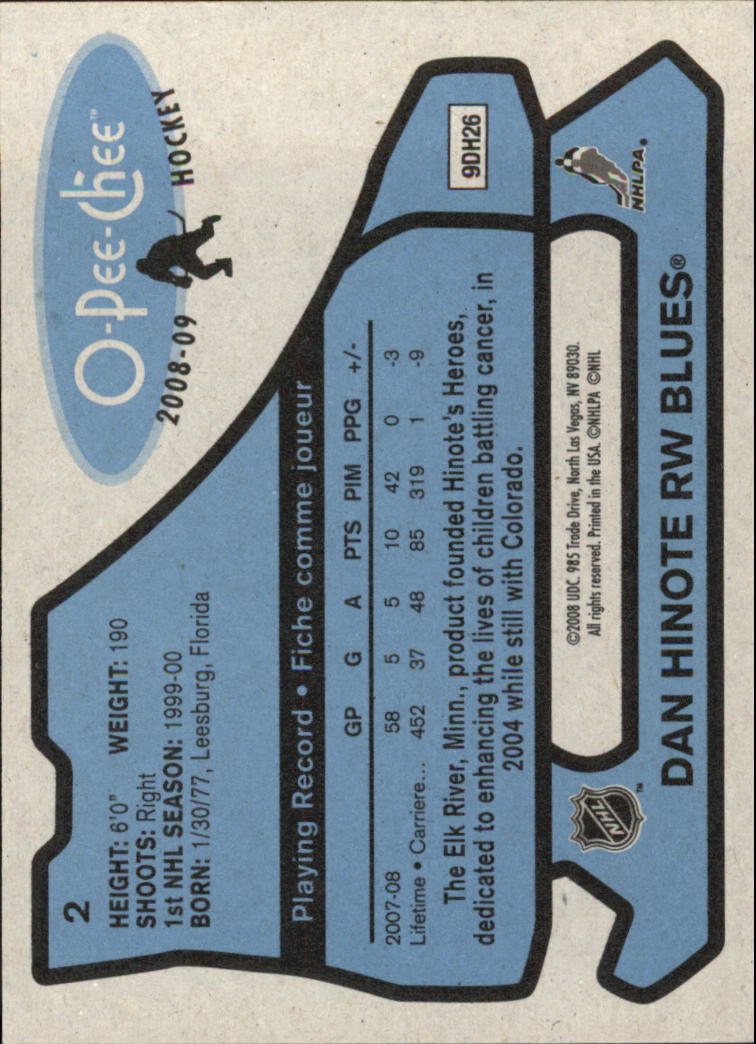 2008-09 O-Pee-Chee 1979-80 Retro #2 Dan Hinote back image