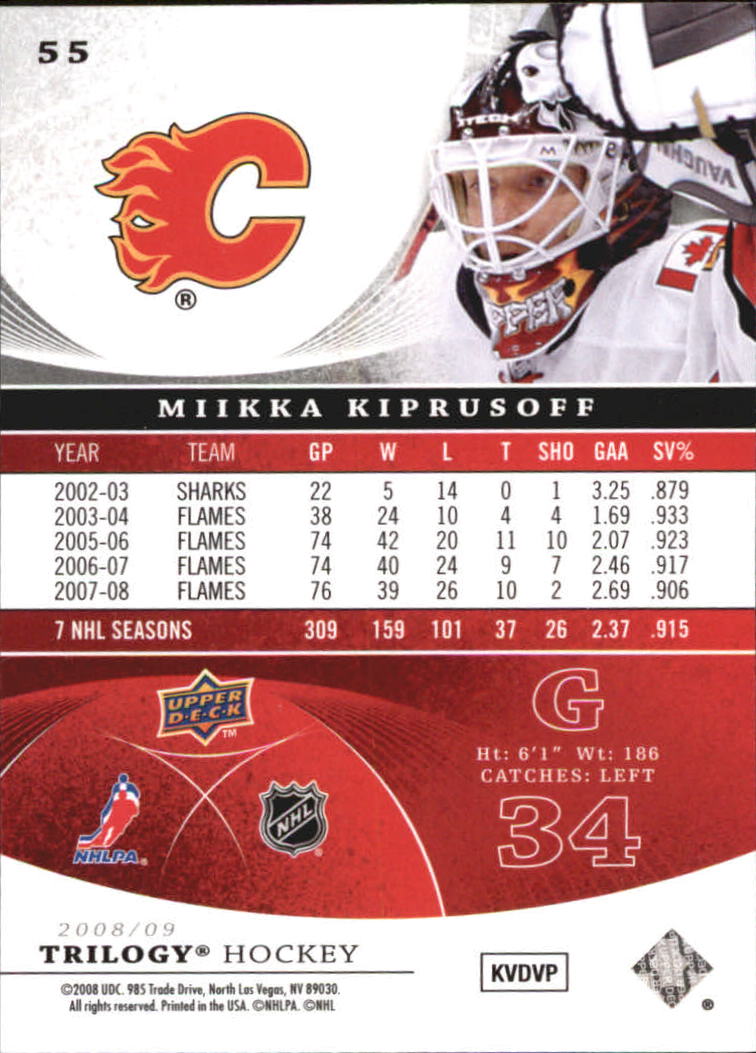 2008-09 Upper Deck Trilogy #55 Miikka Kiprusoff back image