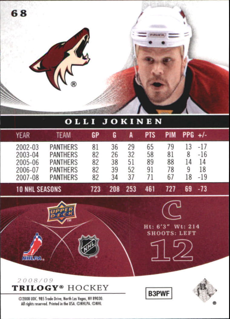 2008-09 Upper Deck Trilogy #68 Olli Jokinen back image
