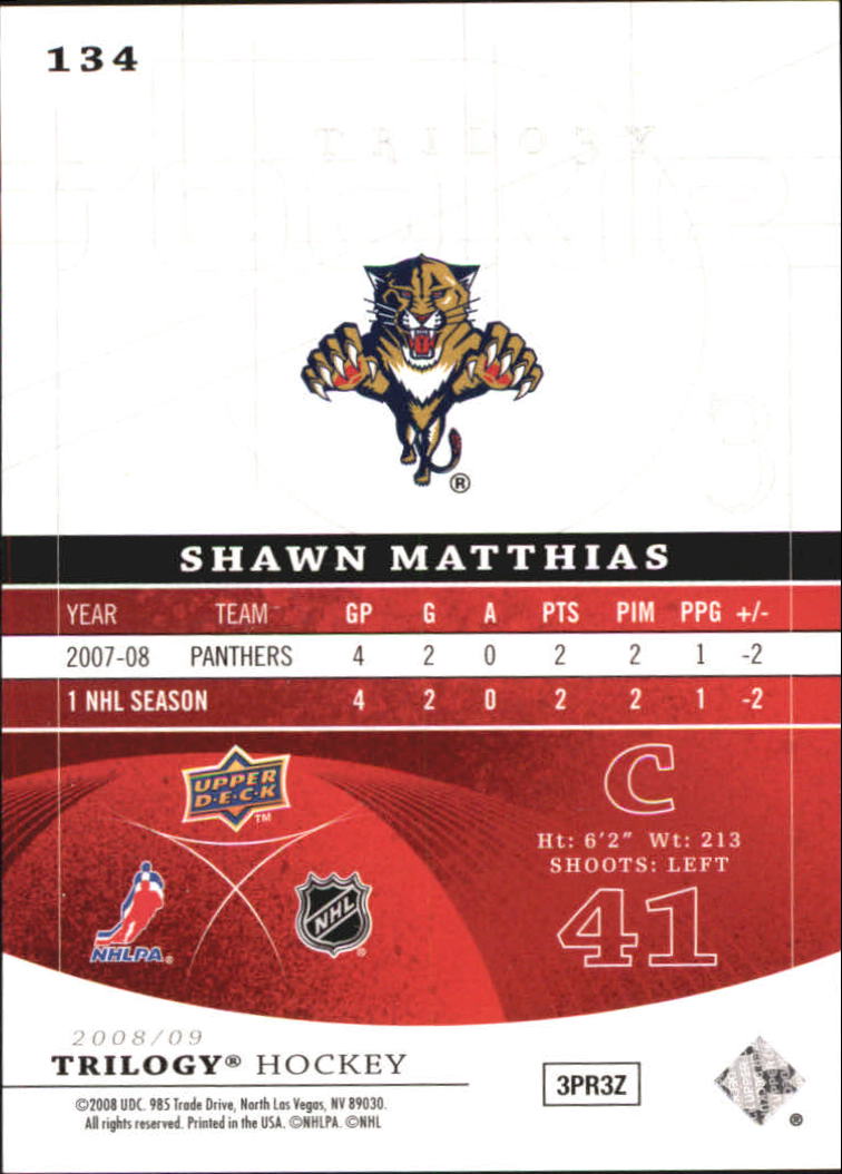 2008-09 Upper Deck Trilogy #134 Shawn Matthias RC back image