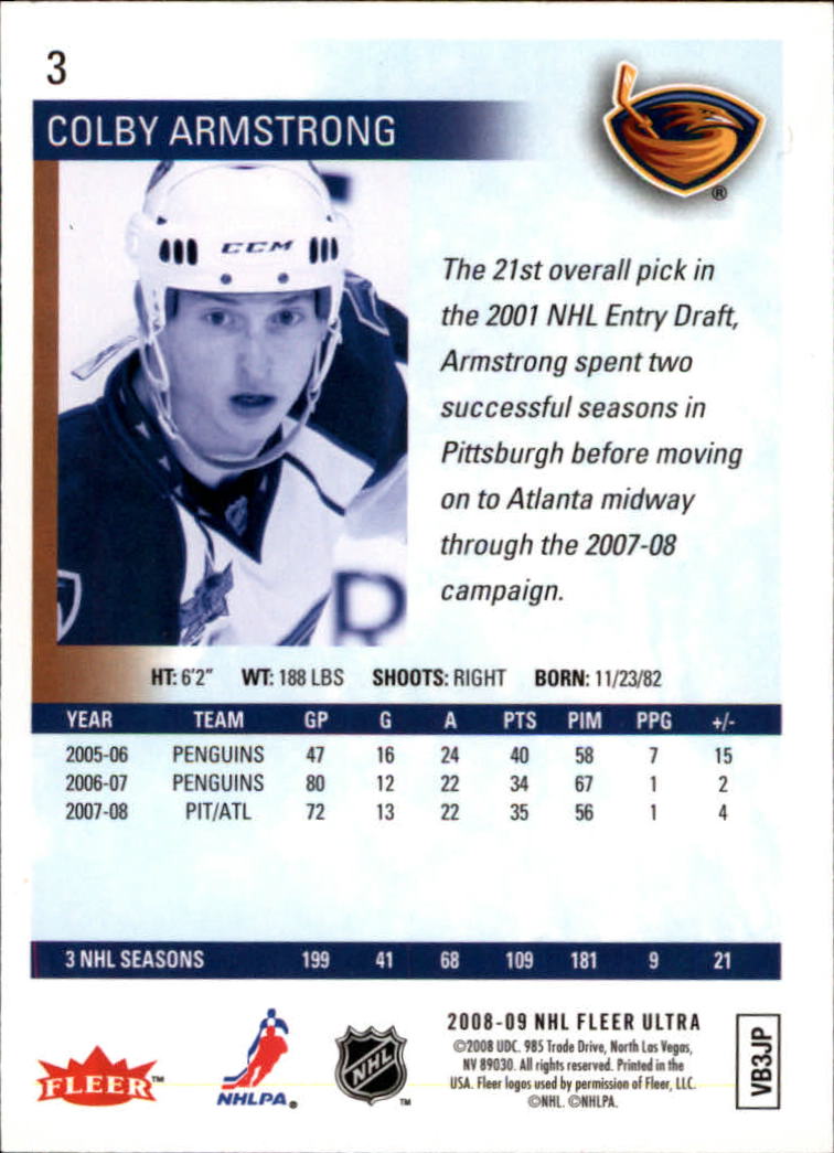 2008-09 Ultra #3 Colby Armstrong back image