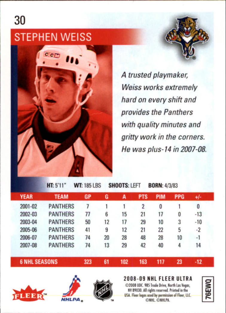 2008-09 Ultra #30 Stephen Weiss back image