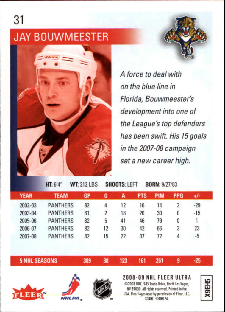 2008-09 Ultra #31 Jay Bouwmeester back image