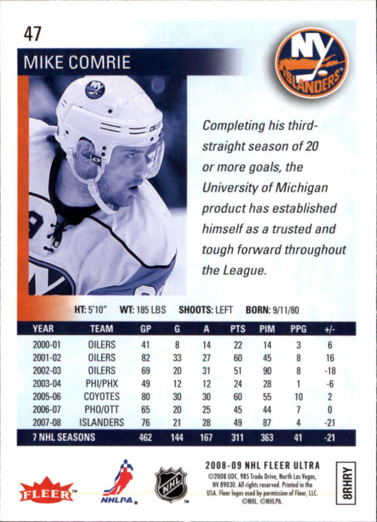 2008-09 Ultra #47 Mike Comrie back image