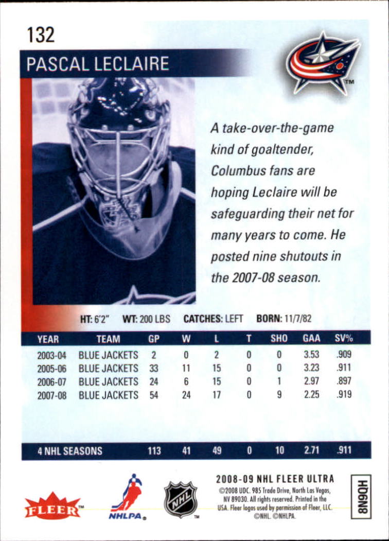 2008-09 Ultra #132 Pascal Leclaire back image