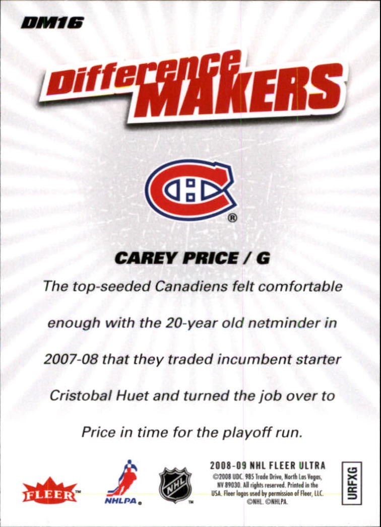 2008-09 Ultra Difference Makers #DM16 Carey Price back image