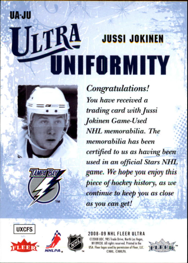 2008-09 Ultra Uniformity #UAJU Jussi Jokinen back image