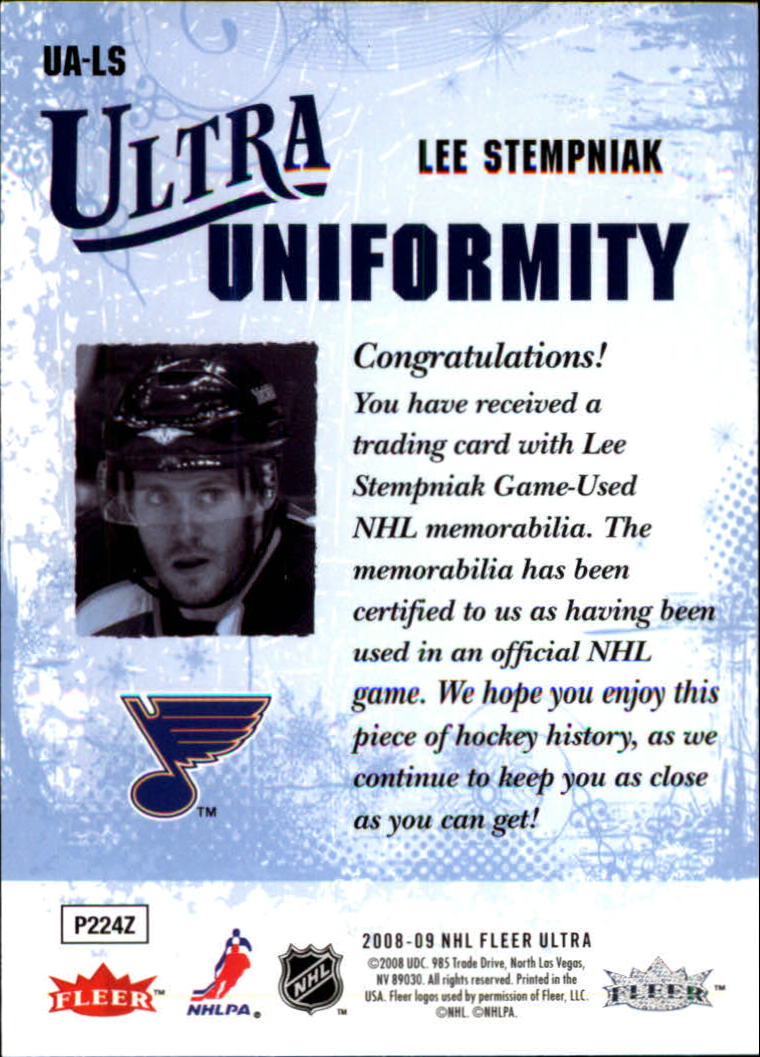 2008-09 Ultra Uniformity #UALS Lee Stempniak back image