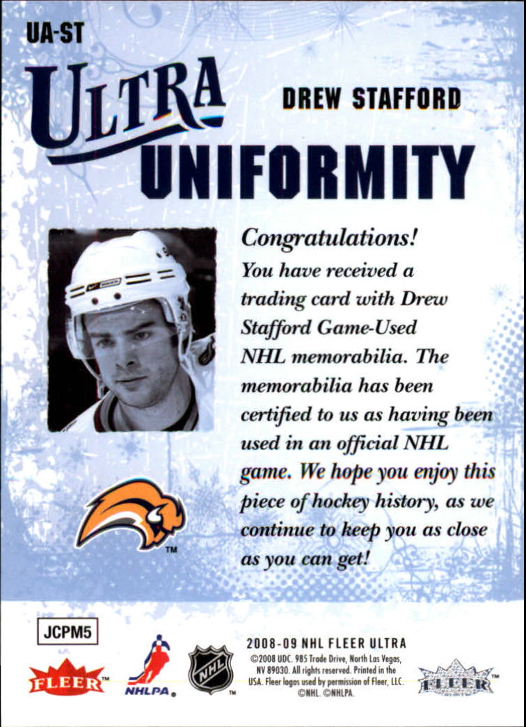2008-09 Ultra Uniformity #UAST Drew Stafford back image