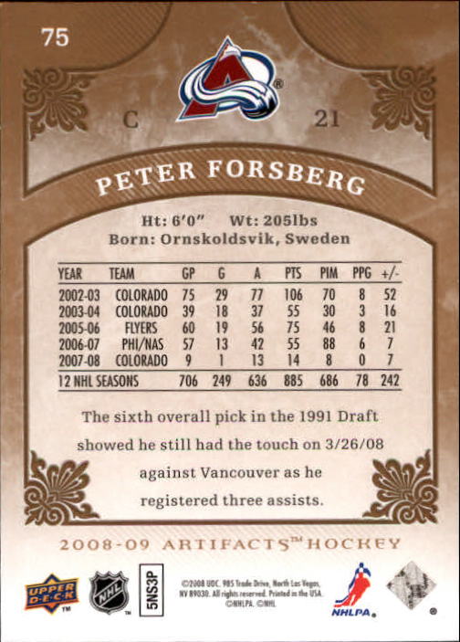 Peter Forsberg Cards (1995-2017) Avalanche Flyers Predators - You Choose