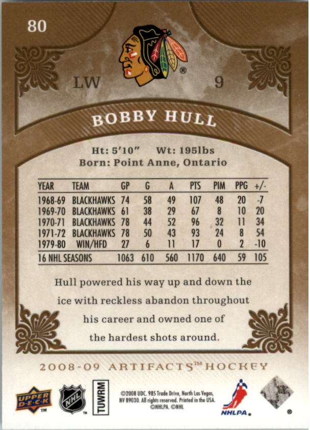 2008-09 Artifacts #80 Bobby Hull back image
