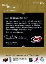 2008-09 Artifacts Treasured Swatches Dual #TSDCW Cam Ward back image