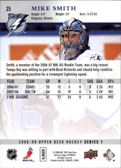 2008-09 Upper Deck #25 Mike Smith back image