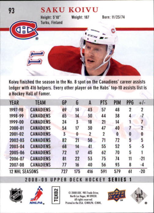 A8680- 2008-09 Upper Deck Hockey Card # S 1-250 -du Pick- 15 + Gratis US Schiff - Bild 185 von 407