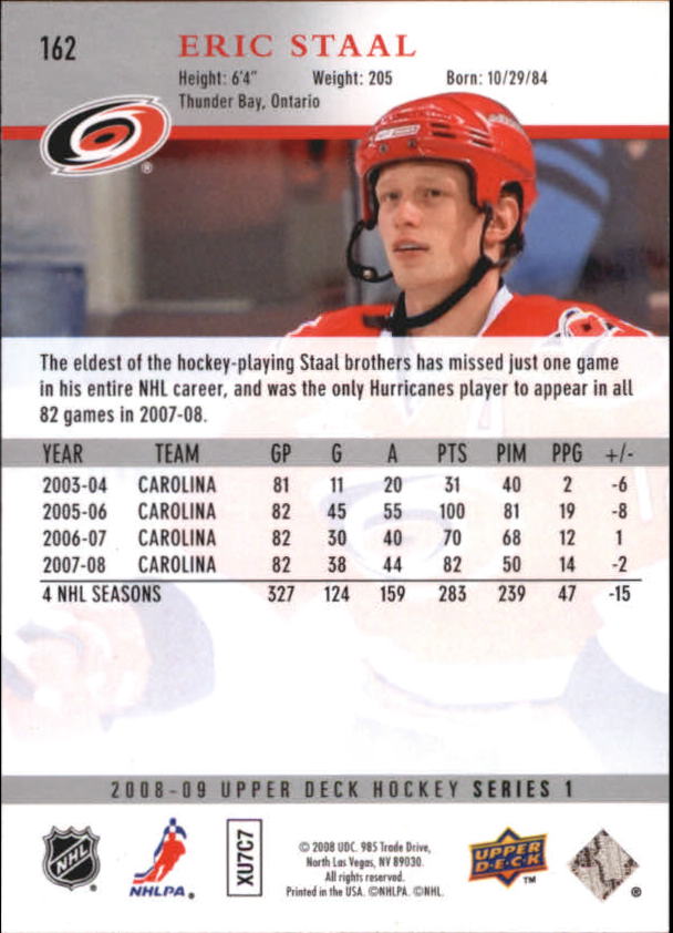 2008-09 Upper Deck #162 Eric Staal back image