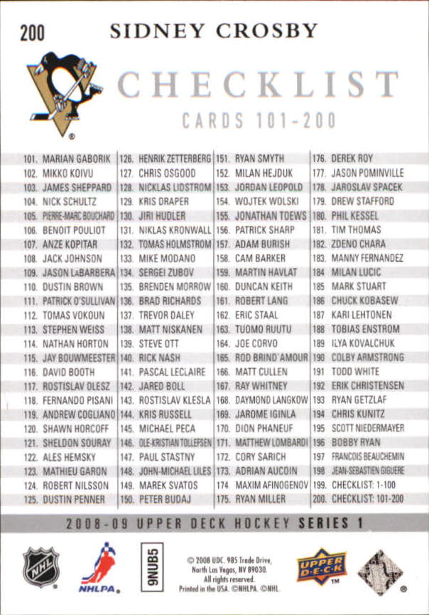 2008-09 Upper Deck #200 Sidney Crosby CL back image