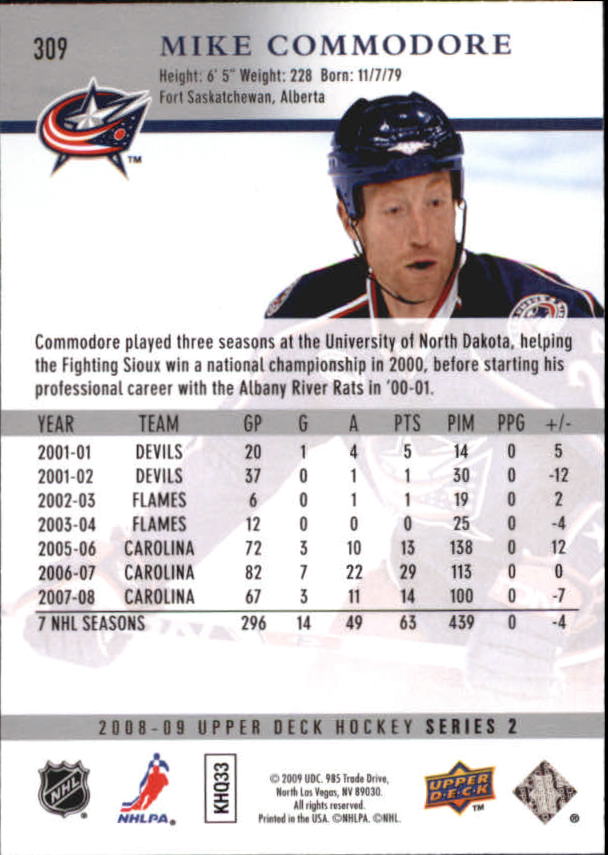 2008-09 Upper Deck #309 Mike Commodore back image
