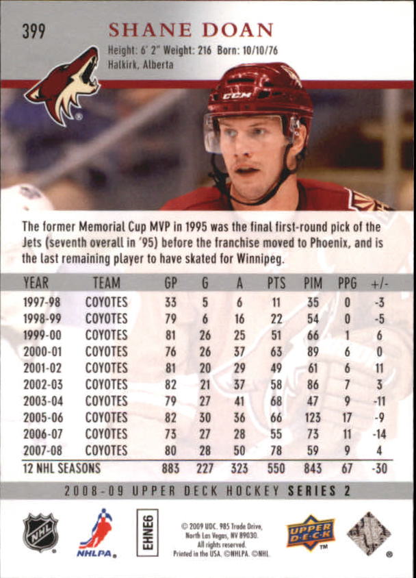 2008-09 Upper Deck #399 Shane Doan back image
