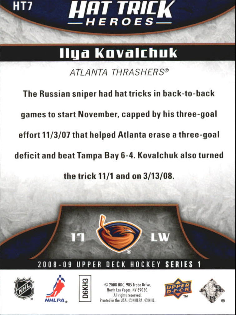2008-09 Upper Deck Hat Trick Heroes #HT7 Ilya Kovalchuk back image