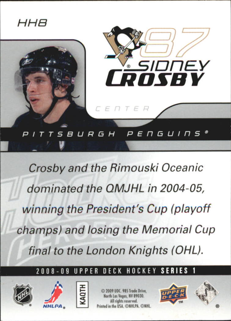 2008-09 Upper Deck Hockey Heroes Sidney Crosby #HH8 Sidney Crosby back image