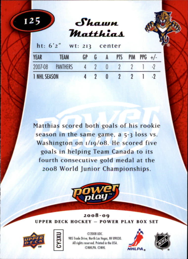 2008-09 Upper Deck Power Play #125 Shawn Matthias RC back image