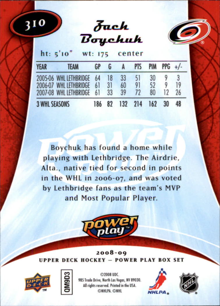 2008-09 Upper Deck Power Play #310 Zach Boychuk RC back image