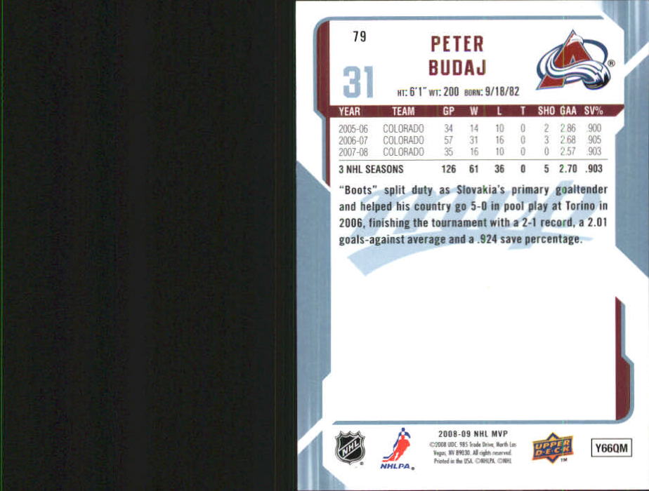 2008-09 Upper Deck MVP #79 Peter Budaj back image