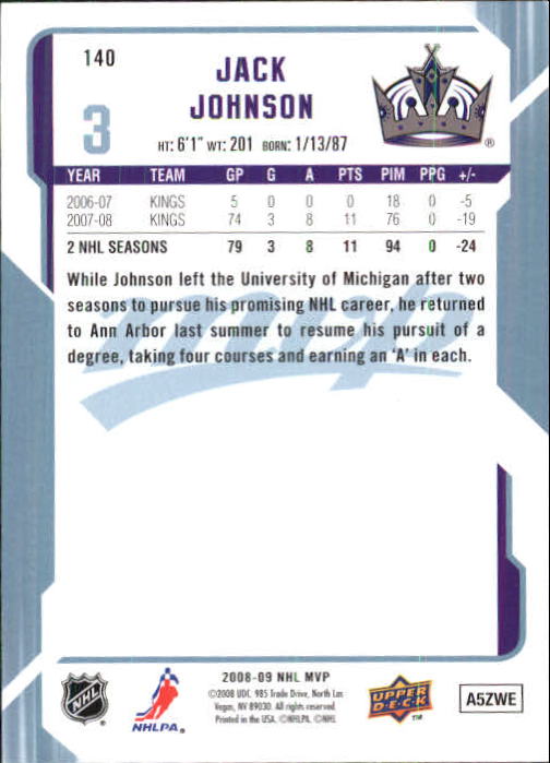 2008-09 Upper Deck MVP #140 Jack Johnson back image