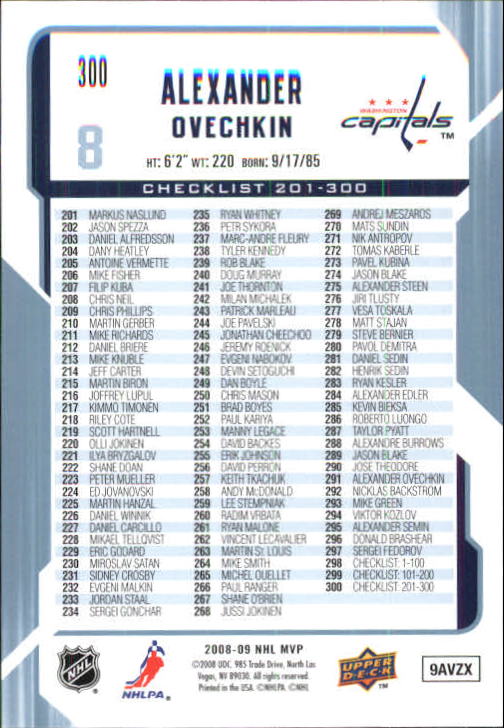2008-09 Upper Deck MVP #300 Alexander Ovechkin CL back image