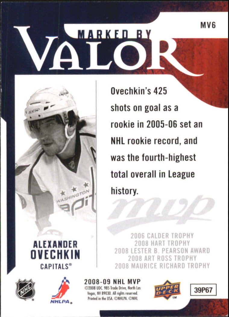 2008-09 Upper Deck MVP Marked by Valor #MV6 Alexander Ovechkin back image