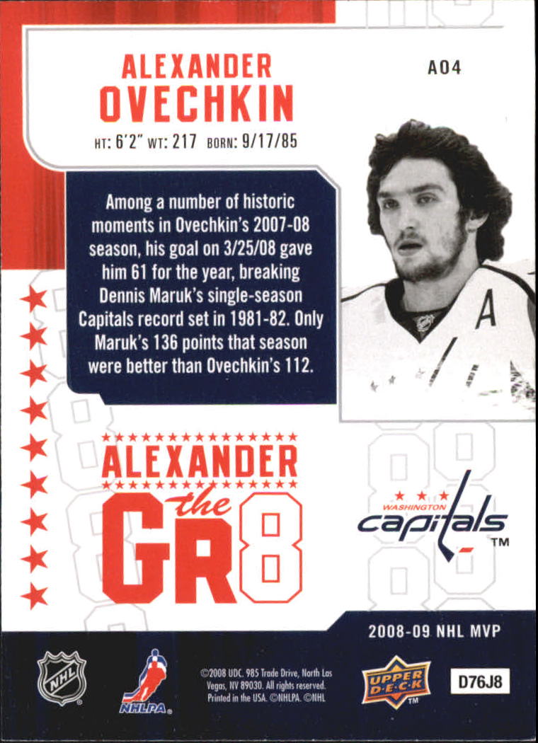 2008-09 Upper Deck MVP Alexander the Gr8 #AO4 Alexander Ovechkin back image