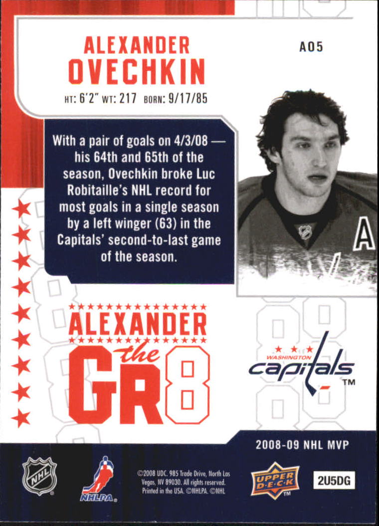 2008-09 Upper Deck MVP Alexander the Gr8 #AO5 Alexander Ovechkin back image
