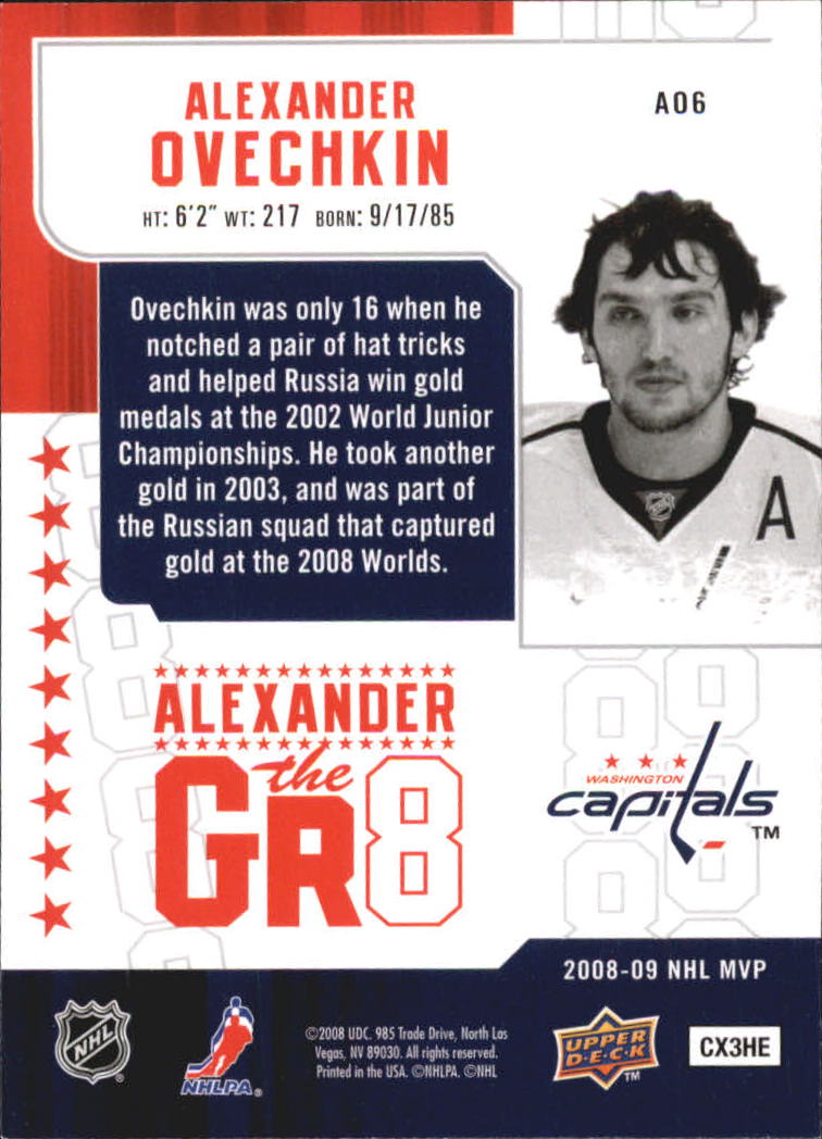 2008-09 Upper Deck MVP Alexander the Gr8 #AO6 Alexander Ovechkin back image
