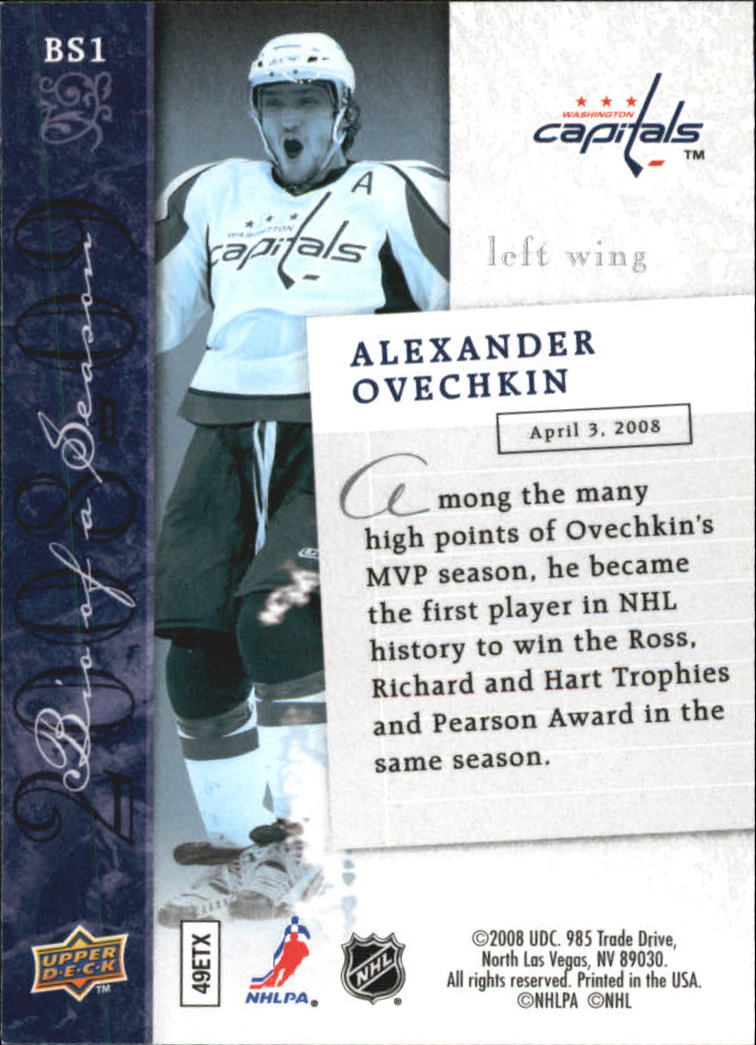 2008-09 Upper Deck Biography of a Season #BS1 Alexander Ovechkin back image