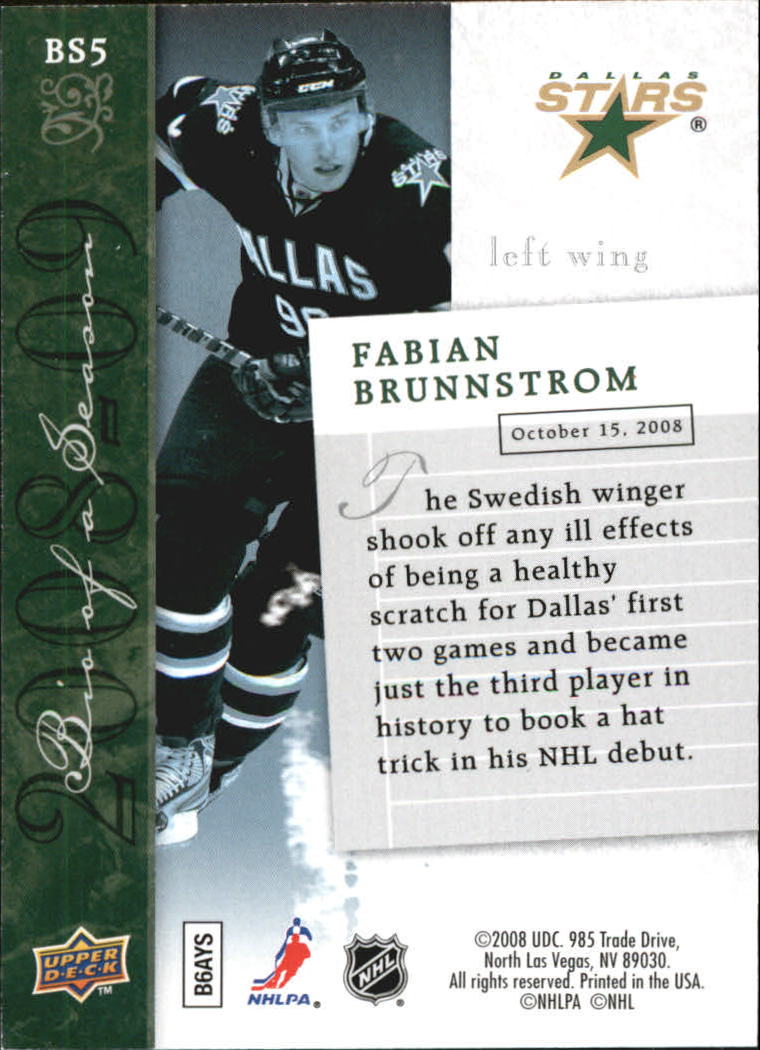 2008-09 Upper Deck Biography of a Season #BS5 Fabian Brunstrom back image