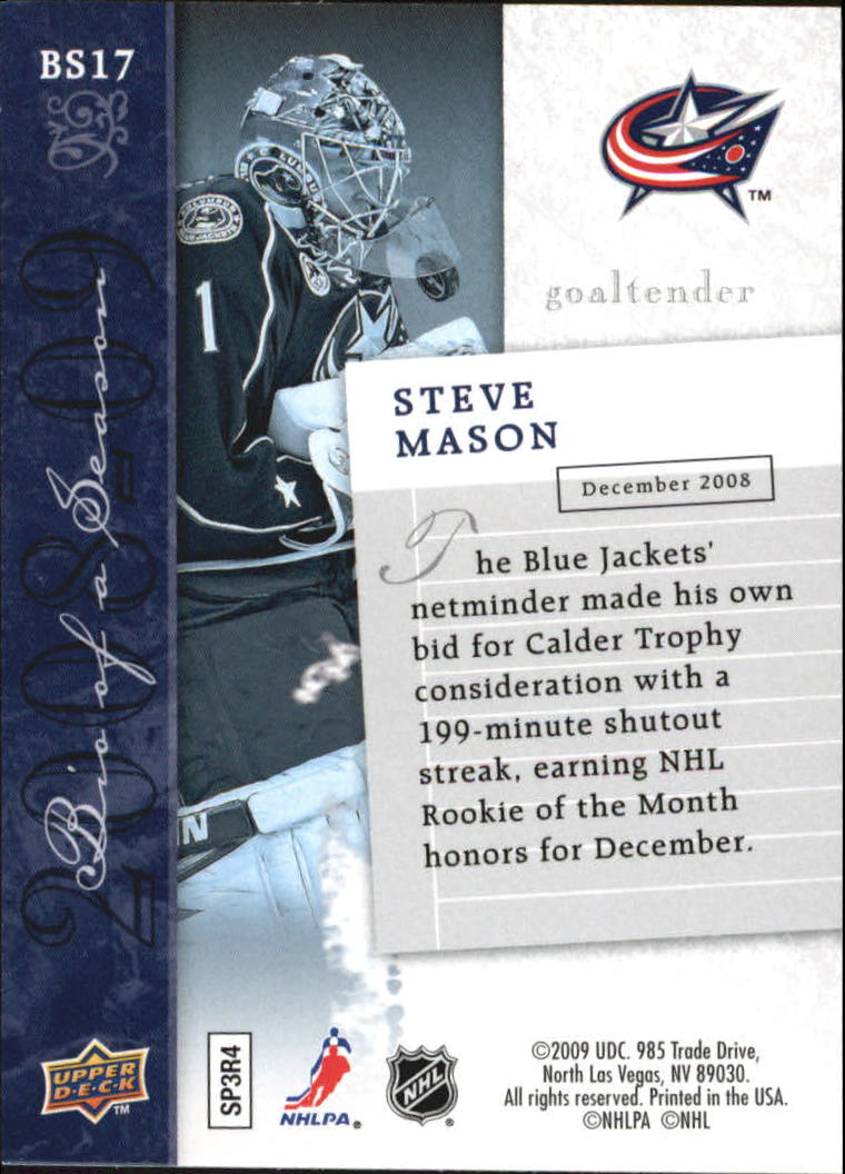 2008-09 Upper Deck Biography of a Season #BS17 Steve Mason back image